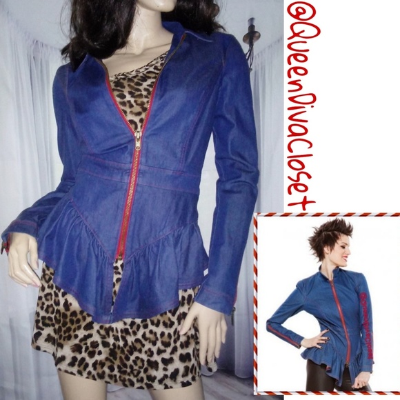 Betsey Johnson Jackets & Blazers - Peplum Moto Jean Blazer Blue Denim Jean Jacket